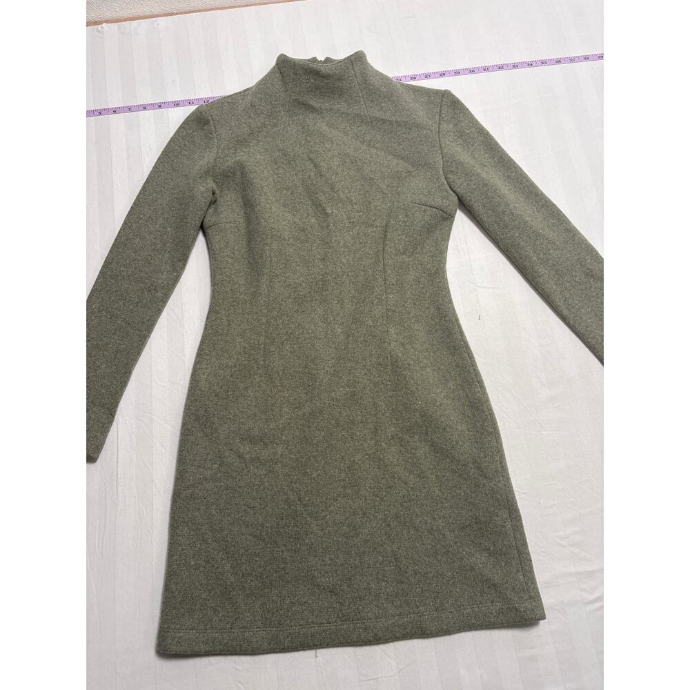 Vintage Donna Mia Italian Wool Blend Mock Neck Minimalist Dress Olive